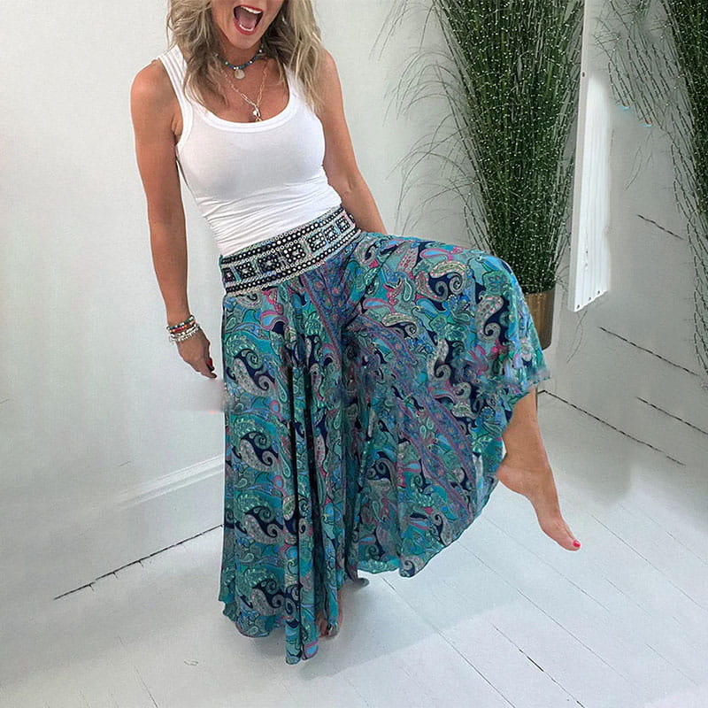 Gabrielle graceful boho wide-leg pants with paisley and floral print