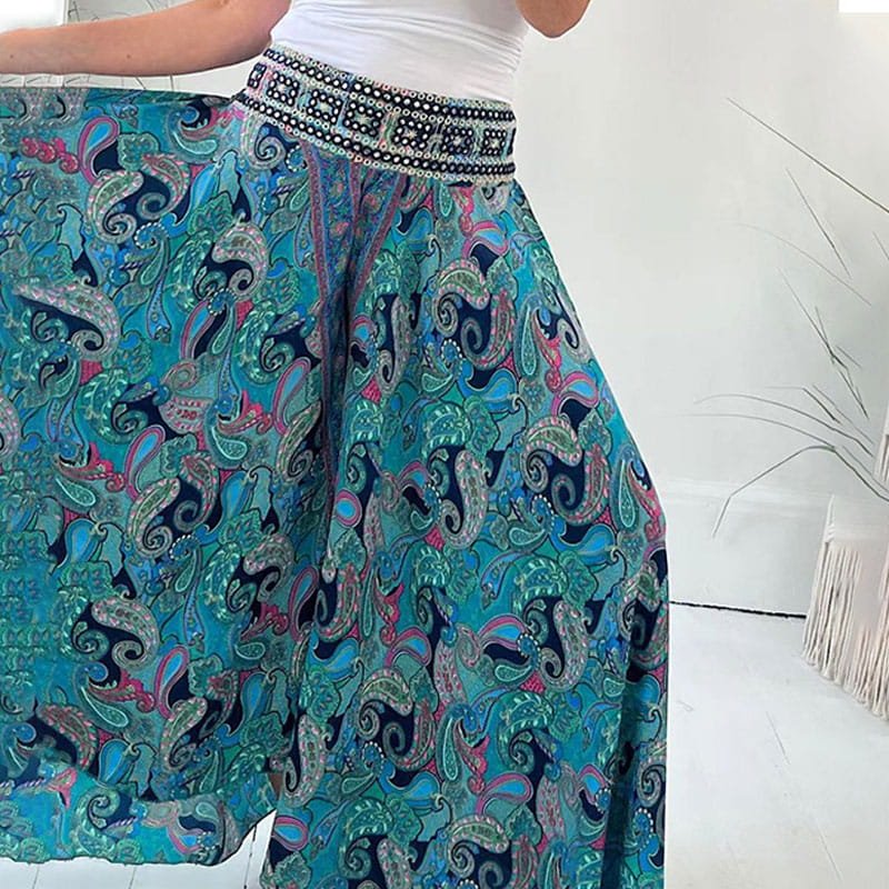 Gabrielle graceful boho wide-leg pants with paisley and floral print