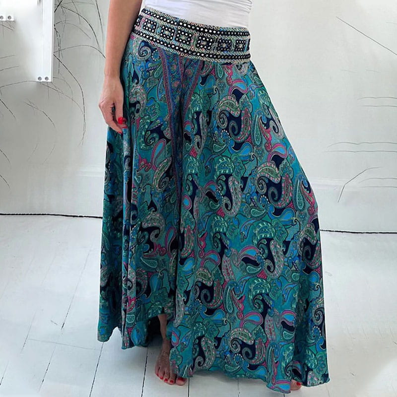 Gabrielle graceful boho wide-leg pants with paisley and floral print