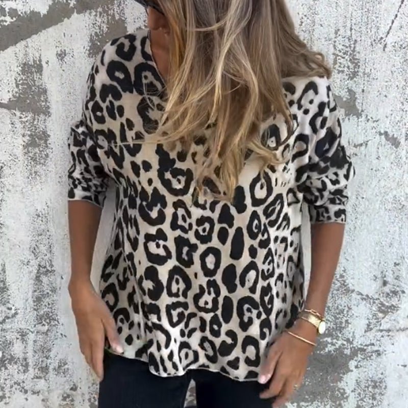 Lyka sleek leopard print top shown in white and brown
