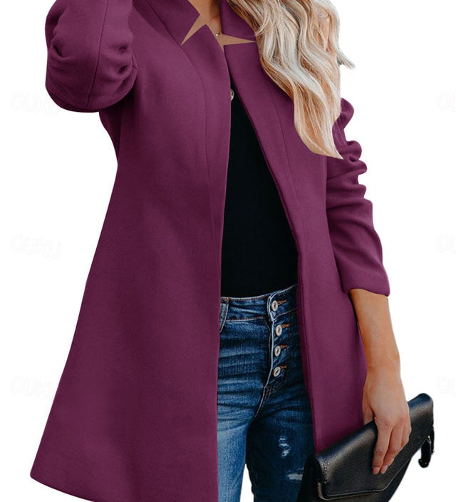 Helen longline coat with stand-up collar and structured shoulders in navy