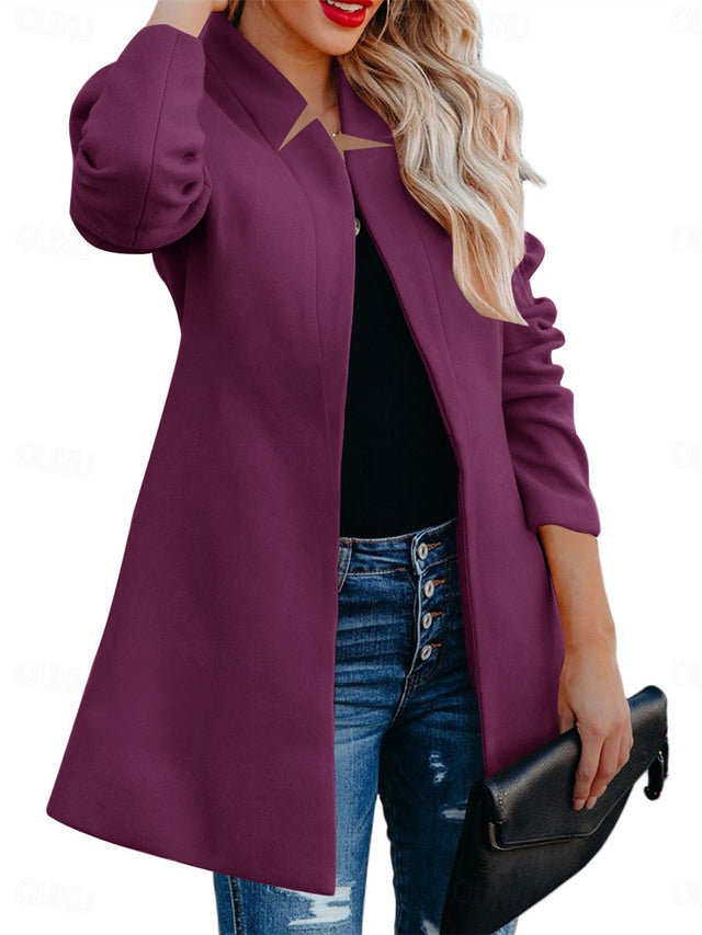 Helen longline coat with stand-up collar and structured shoulders in navy