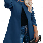 Helen longline coat with stand-up collar and structured shoulders in navy