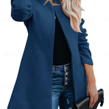 Helen longline coat with stand-up collar and structured shoulders in navy