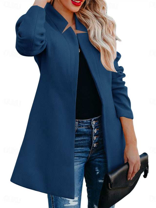 Helen longline coat with stand-up collar and structured shoulders in navy