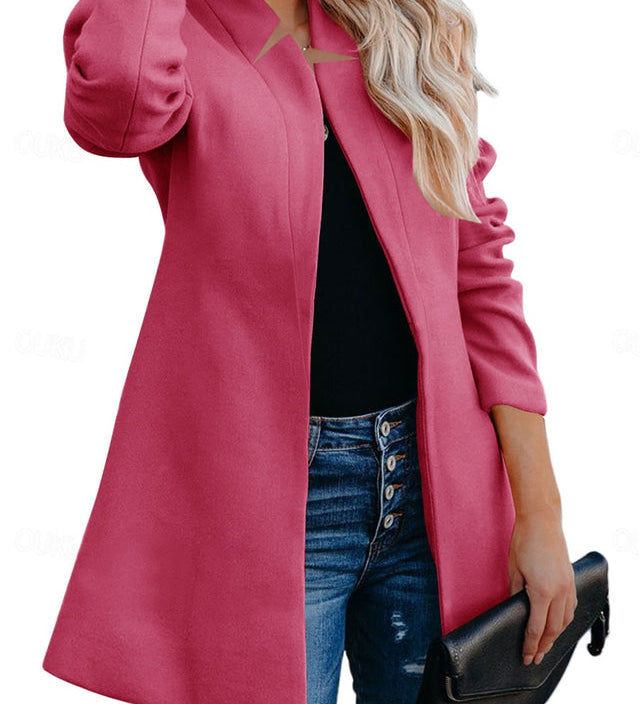 Helen longline coat with stand-up collar and structured shoulders in navy