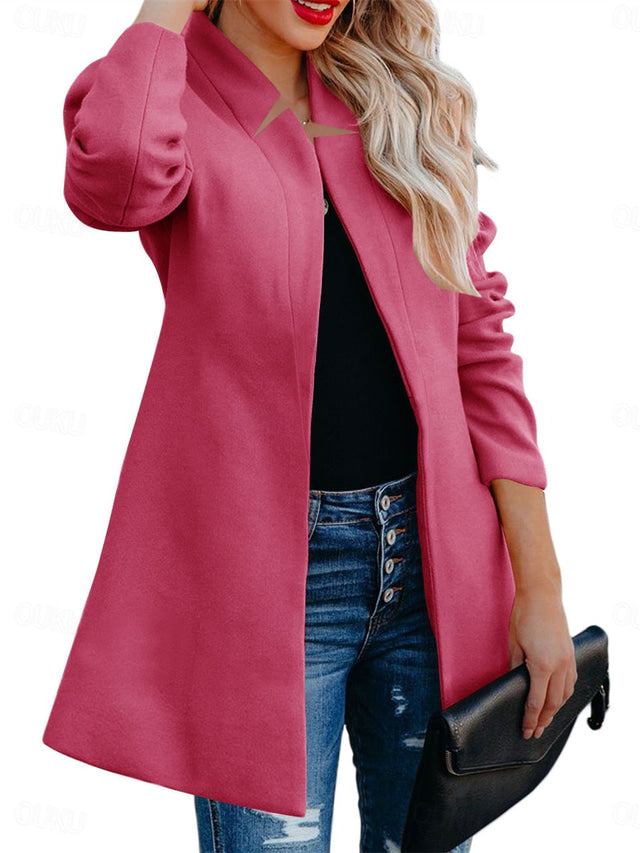 Helen longline coat with stand-up collar and structured shoulders in navy