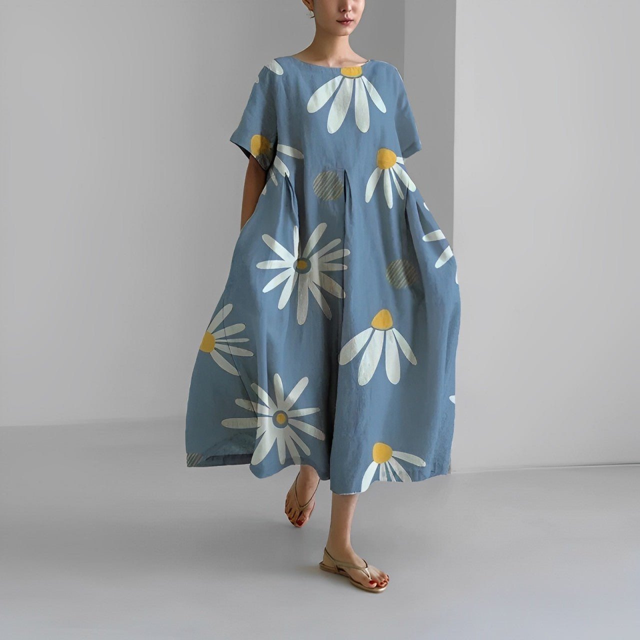 Celia floral Garden Goddess dress in a feminine print, shown in multiple colourways